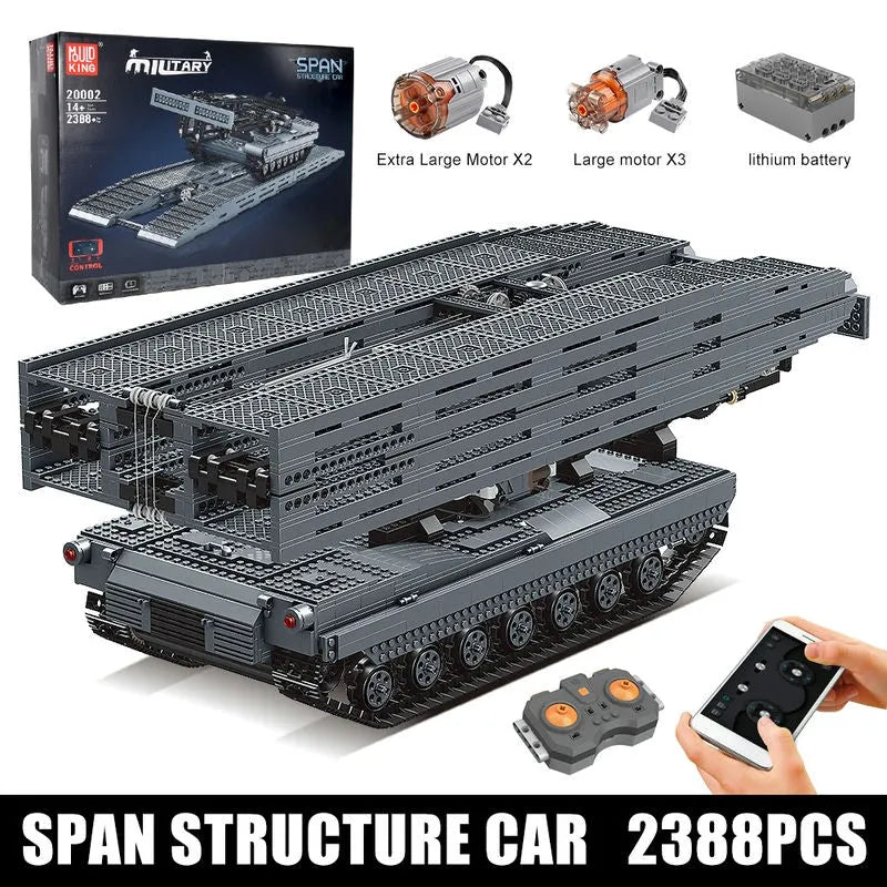 Mould King Building Block Set: RC Motorized Armored Bridge Layer Structure Car, Model 20002