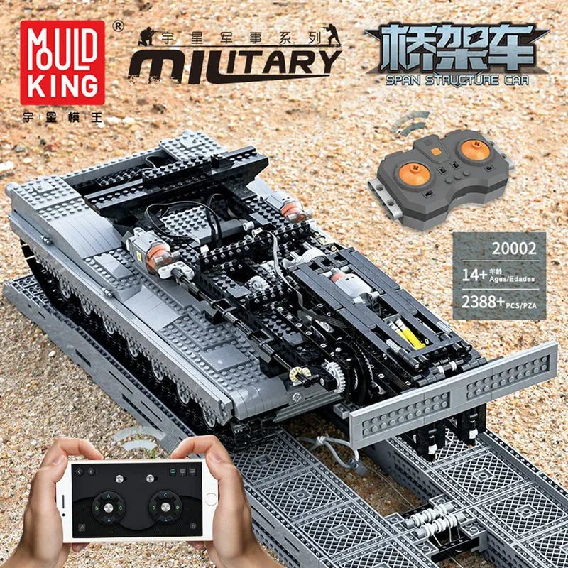 Mould King Building Block Set: RC Motorized Armored Bridge Layer Structure Car, Model 20002