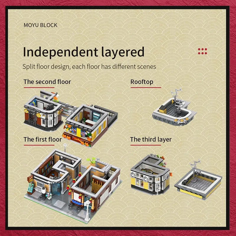 MOYU MOC Building Block Set: City Street MOC Sushi Bar House, Model MY82002