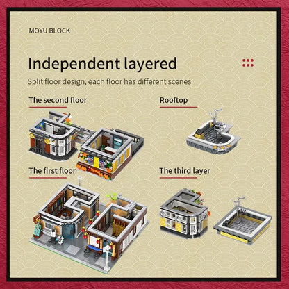 MOYU MOC Building Block Set: City Street MOC Sushi Bar House, Model MY82002