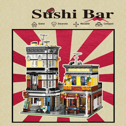 MOYU MOC Building Block Set: City Street MOC Sushi Bar House, Model MY82002