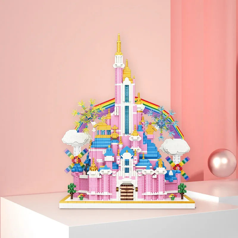 MOYU MOC Building Block Set: 92002 Girls Princess Pink Rainbow Castle MINI, Model MY92002