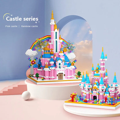 MOYU MOC Building Block Set: 92002 Girls Princess Pink Rainbow Castle MINI, Model MY92002