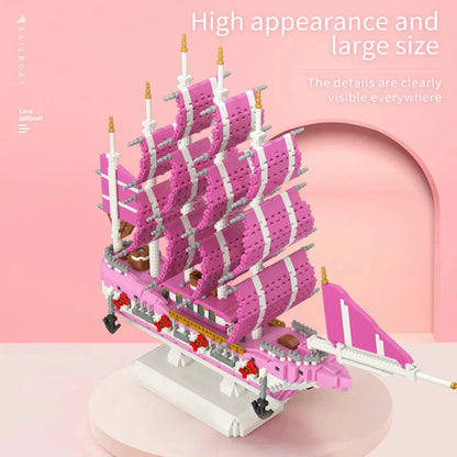MOYU MOC Building Block Set: Experts Girls Pink Princess Love Sailboat MINI, Model MY97001
