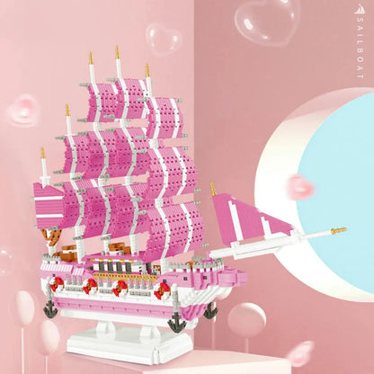 MOYU MOC Building Block Set: Experts Girls Pink Princess Love Sailboat MINI, Model MY97001