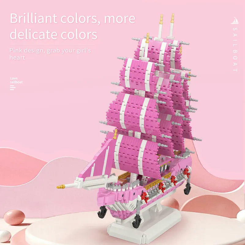 MOYU MOC Building Block Set: Experts Girls Pink Princess Love Sailboat MINI, Model MY97001