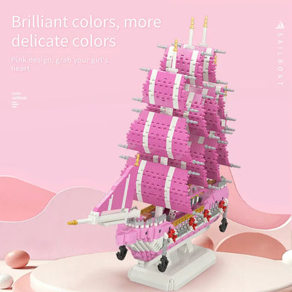 MOYU MOC Building Block Set: Experts Girls Pink Princess Love Sailboat MINI, Model MY97001