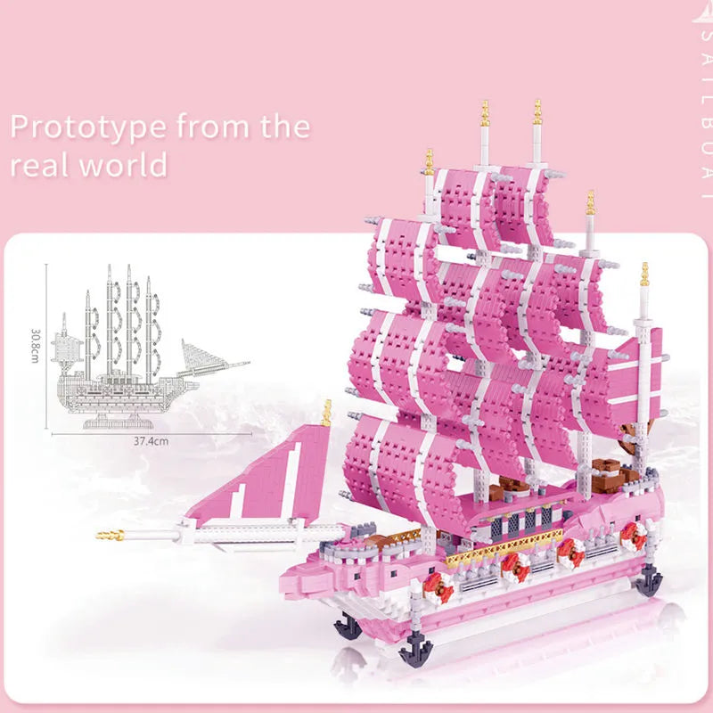 MOYU MOC Building Block Set: Experts Girls Pink Princess Love Sailboat MINI, Model MY97001