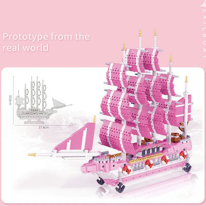 MOYU MOC Building Block Set: Experts Girls Pink Princess Love Sailboat MINI, Model MY97001