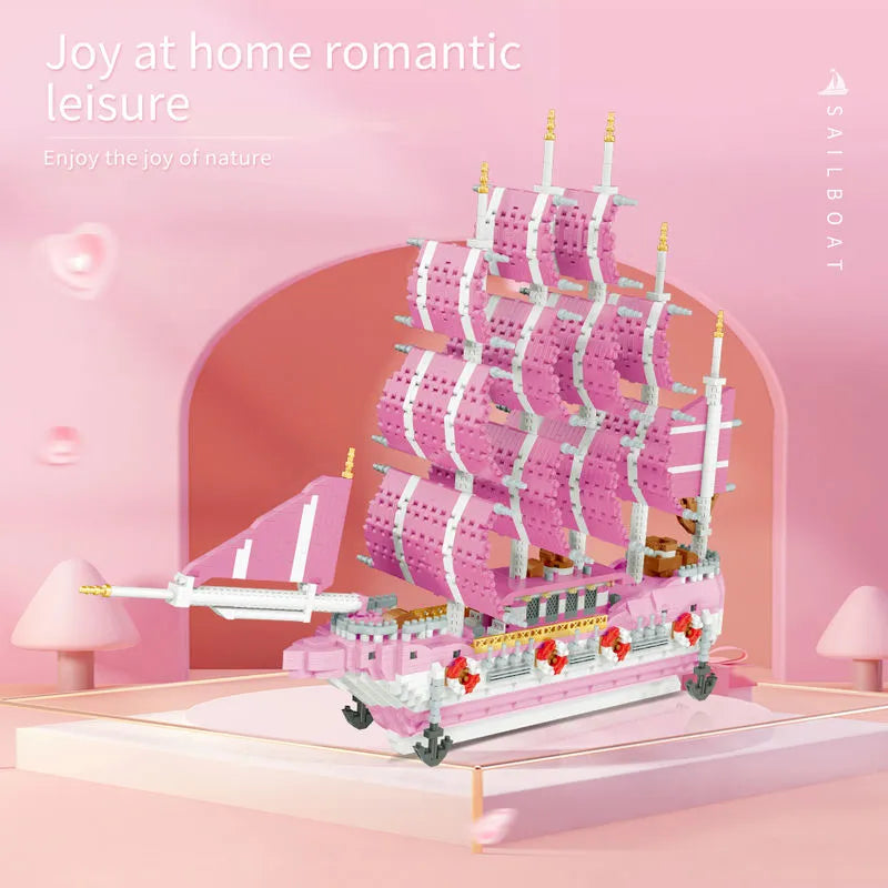 MOYU MOC Building Block Set: Experts Girls Pink Princess Love Sailboat MINI, Model MY97001