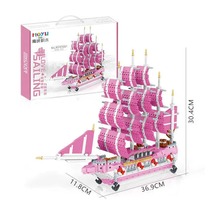 MOYU MOC Building Block Set: Experts Girls Pink Princess Love Sailboat MINI, Model MY97001
