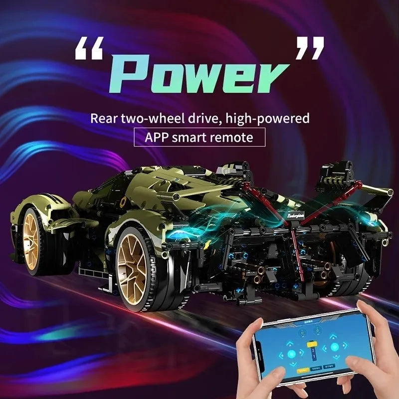 MOYU MOC Motorized Building Block Set: APP RC Lambo V12 Vision GT Racing Car, Model MY88001A