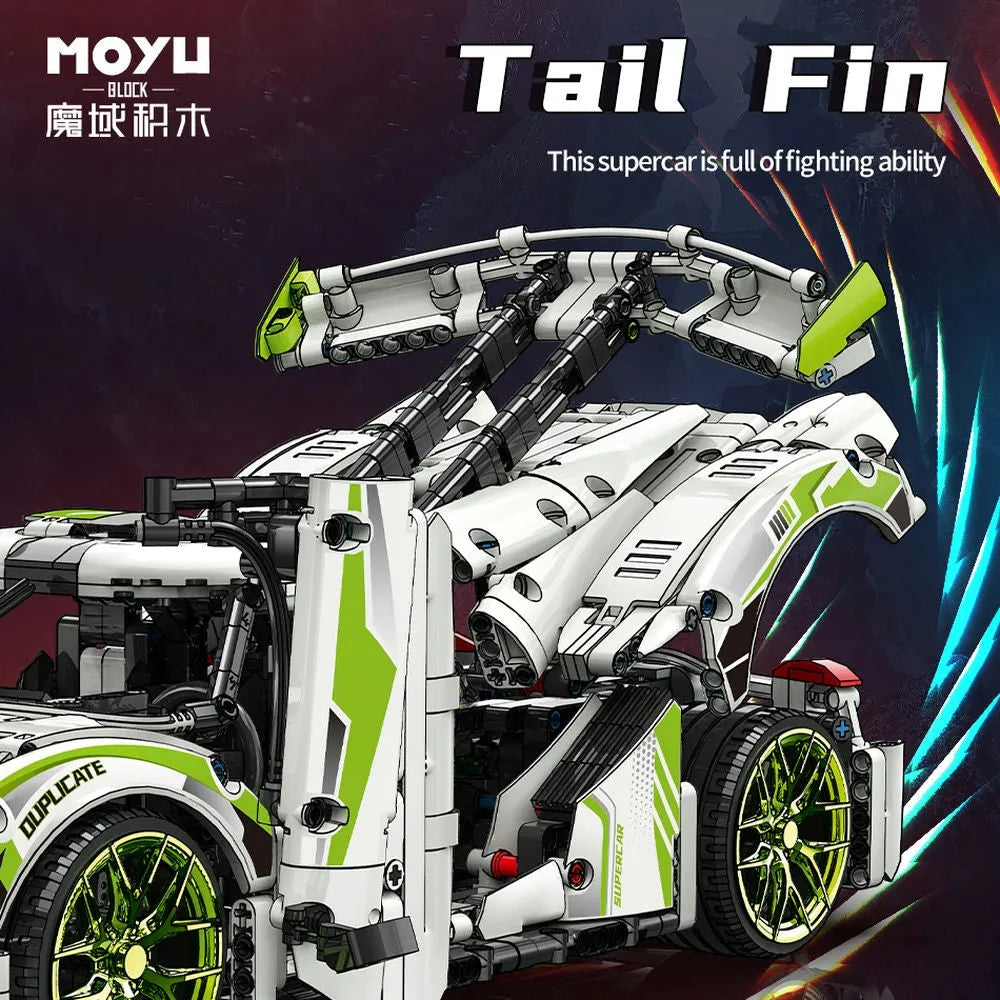 MOYU MOC Motorized Building Block Set: Asphalt Drag Racing Sports Car 88023, Model MY88023