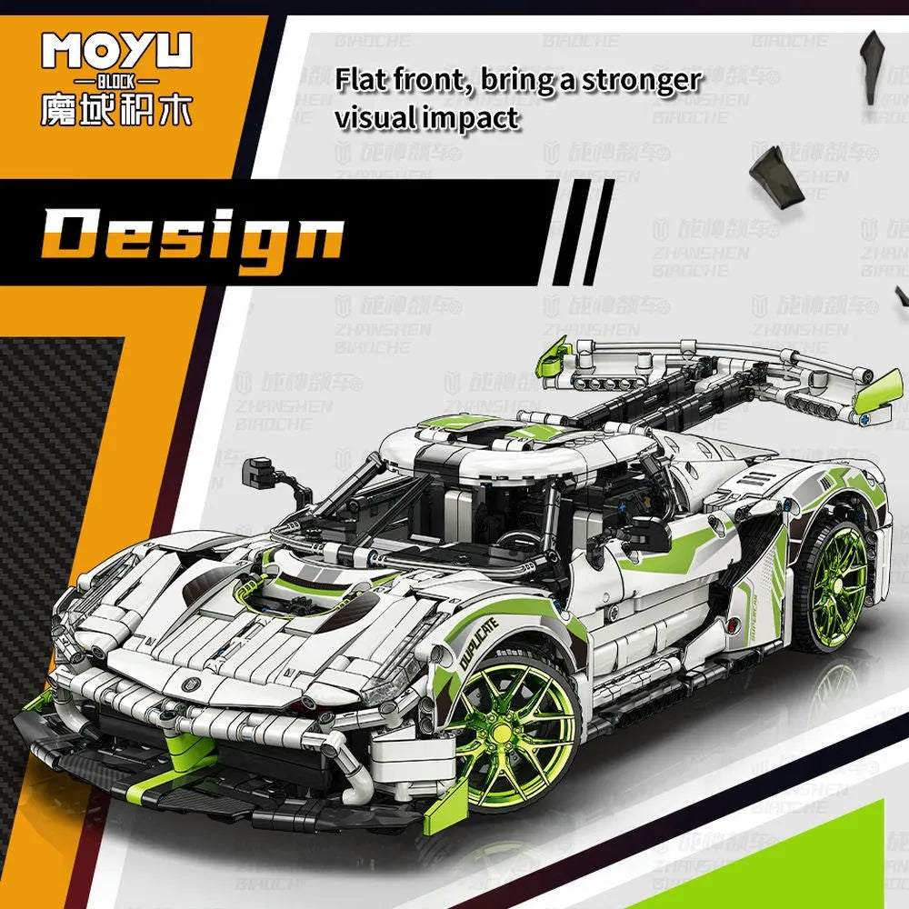 MOYU MOC Motorized Building Block Set: Asphalt Drag Racing Sports Car 88023, Model MY88023
