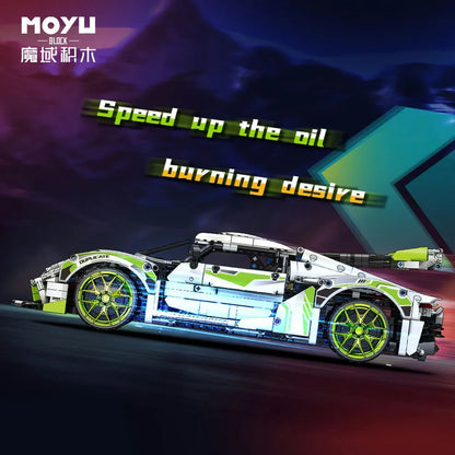 MOYU MOC Motorized Building Block Set: Asphalt Drag Racing Sports Car 88023, Model MY88023