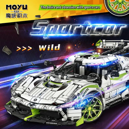 MOYU MOC Motorized Building Block Set: Asphalt Drag Racing Sports Car 88023, Model MY88023