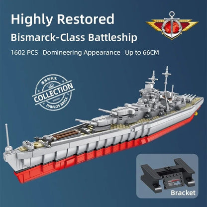 Panlos Building Block Set: German Bismarck Battleship Warship, Model 637004