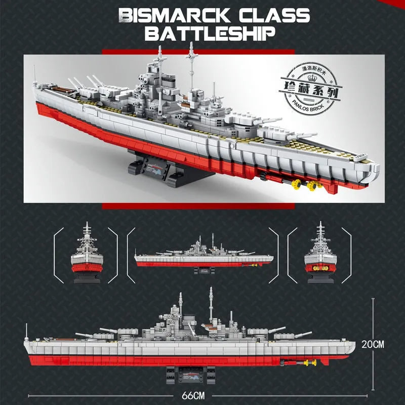 Panlos Building Block Set: German Bismarck Battleship Warship, Model 637004