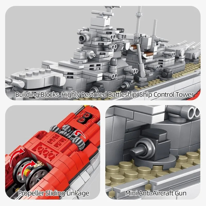 Panlos Building Block Set: German Bismarck Battleship Warship, Model 637004