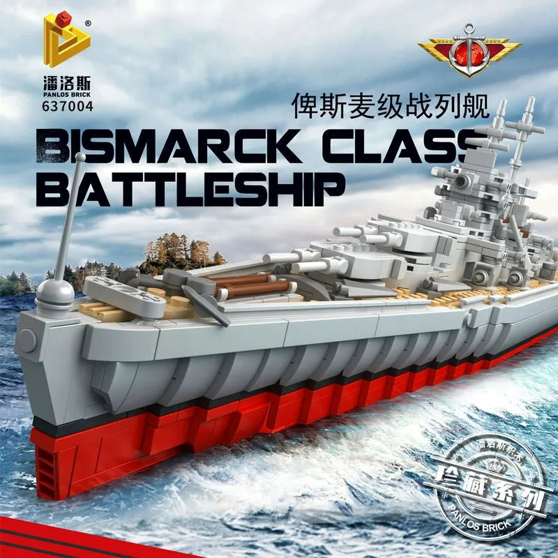 Panlos Building Block Set: German Bismarck Battleship Warship, Model 637004