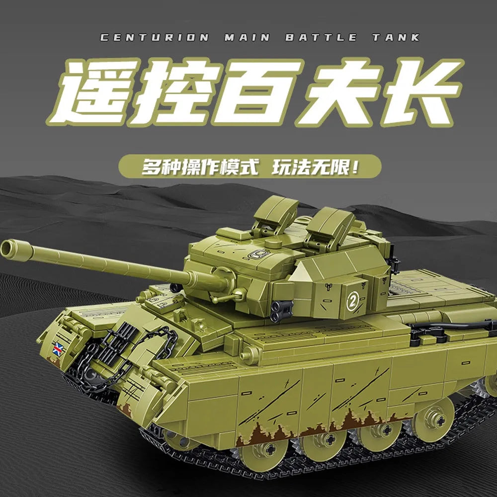 Panlos Building Block Set: RC Motorized Centurion Main Battle Tank, Model 676008