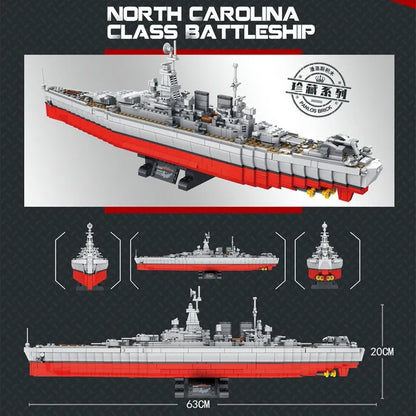 Panlos Building Block Set: USS North Carolina Battleship Warship, Model 637005