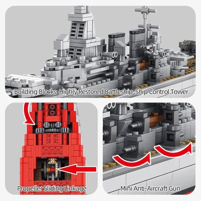 Panlos Building Block Set: USS North Carolina Battleship Warship, Model 637005