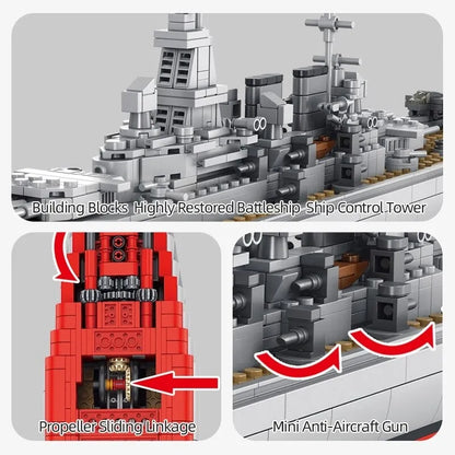 Panlos Building Block Set: USS North Carolina Battleship Warship, Model 637005