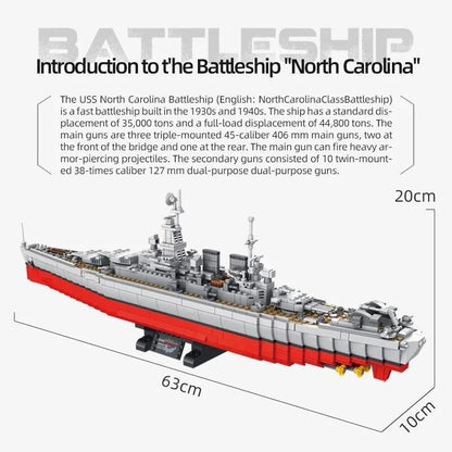 Panlos Building Block Set: USS North Carolina Battleship Warship, Model 637005