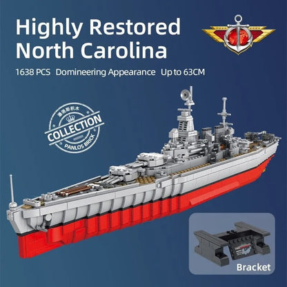 Panlos Building Block Set: USS North Carolina Battleship Warship, Model 637005
