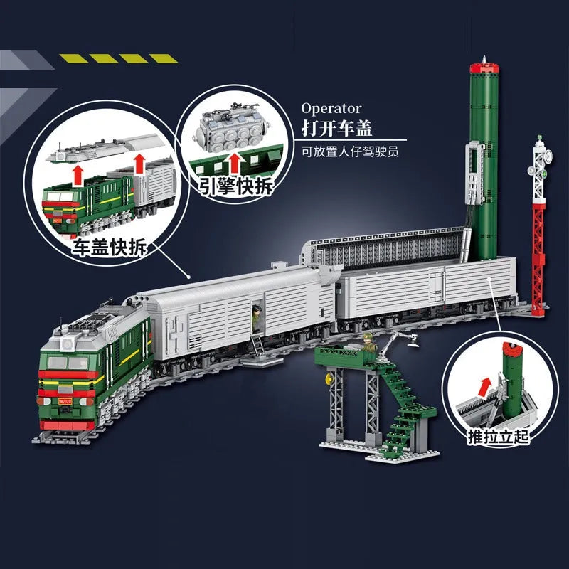 Panlos Building Block Set: WW2 Heavy Missile Train SS-24 Railway, Model 628006