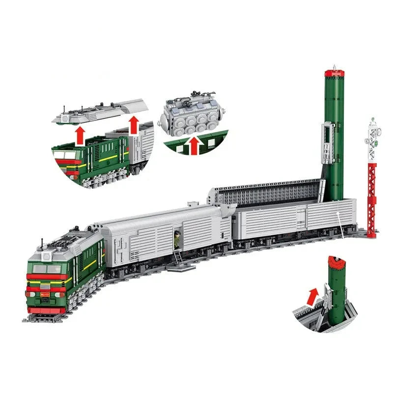 Panlos Building Block Set: WW2 Heavy Missile Train SS-24 Railway, Model 628006