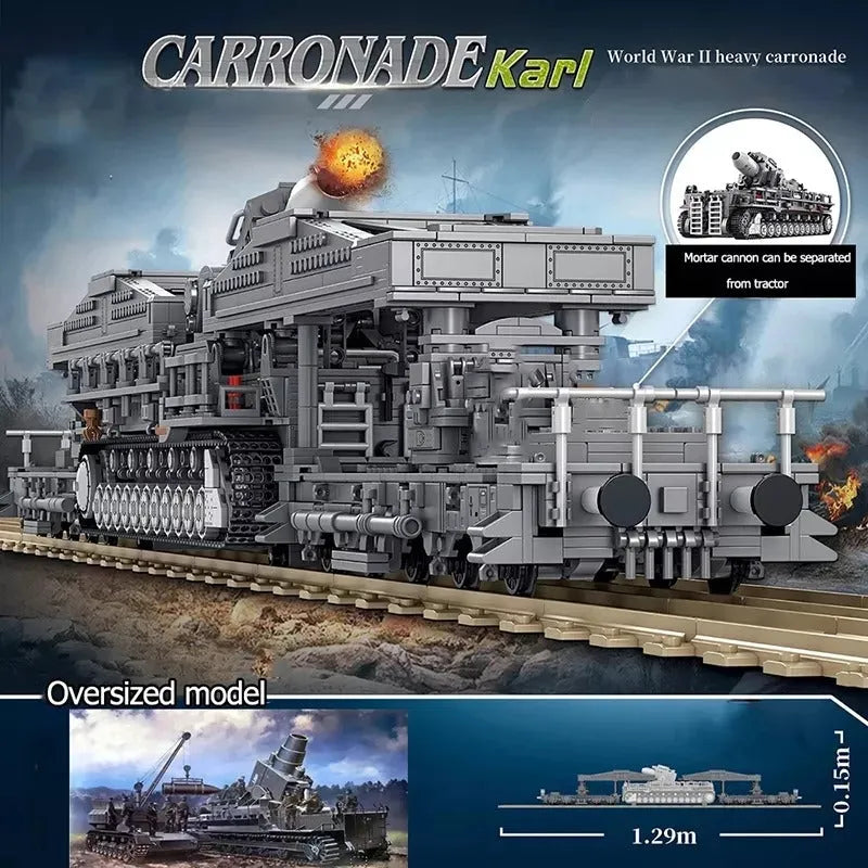 Panlos Building Block Set: WW2 Karl Heavy Carronade Mortar Railway, Model 628008
