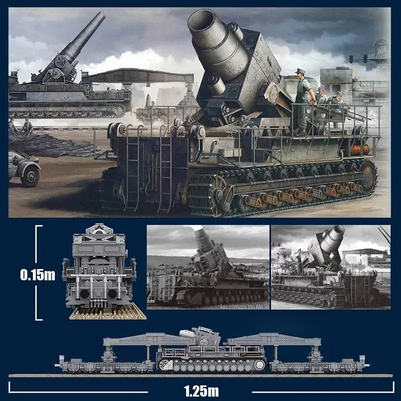 Panlos Building Block Set: WW2 Karl Heavy Carronade Mortar Railway, Model 628008