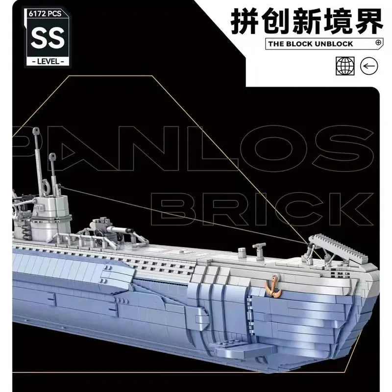 Panlos MOC Building Block Set: WW2 MOC German Navy VIIC U-552 Submarine, Model 628011