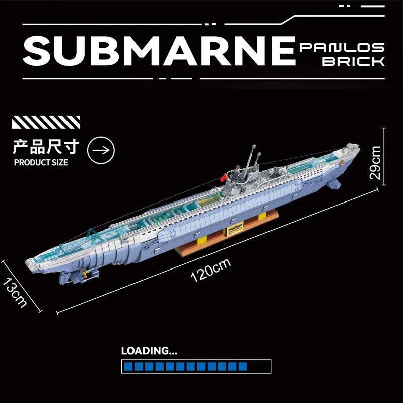Panlos MOC Building Block Set: WW2 MOC German Navy VIIC U-552 Submarine, Model 628011