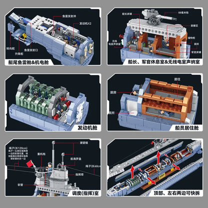 Panlos MOC Building Block Set: WW2 MOC German Navy VIIC U-552 Submarine, Model 628011