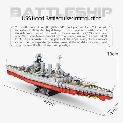 Panlos MOC Building Block Set: USS Hood Battleship WW2 Warship, Model 637001