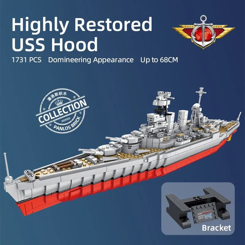 Panlos MOC Building Block Set: USS Hood Battleship WW2 Warship, Model 637001