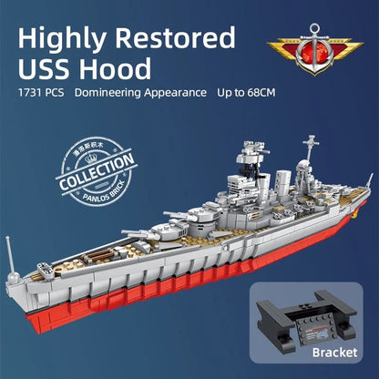 Panlos MOC Building Block Set: USS Hood Battleship WW2 Warship, Model 637001