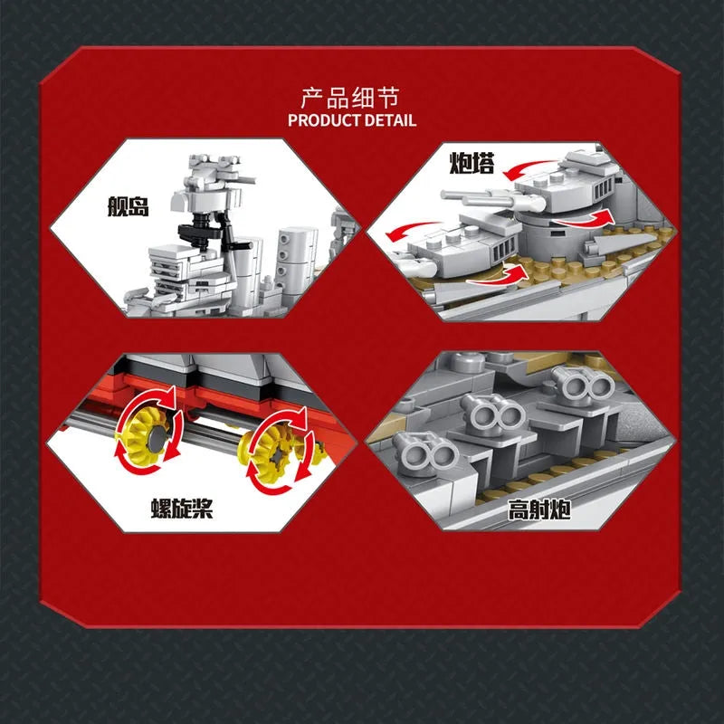 Panlos MOC Building Block Set: USS Hood Battleship WW2 Warship, Model 637001