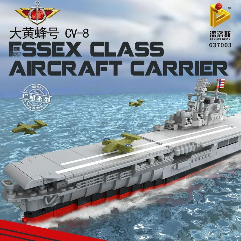 Panlos MOC Building Block Set: USS Hornet Aircraft Carrier Warship, Model 637003