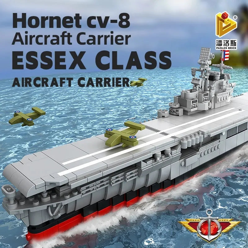 Panlos MOC Building Block Set: USS Hornet Aircraft Carrier Warship, Model 637003
