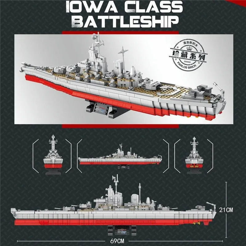 Panlos MOC Building Block Set: USS IOWA-CLASS Battleship Warship, Model 637010