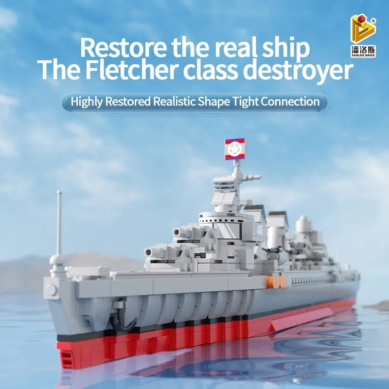 Panlos MOC Building Block Set: WW2 Fletcher Class Destroyer Battleship, Model 637006