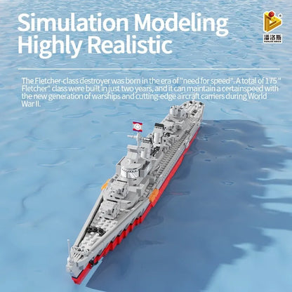 Panlos MOC Building Block Set: WW2 Fletcher Class Destroyer Battleship, Model 637006