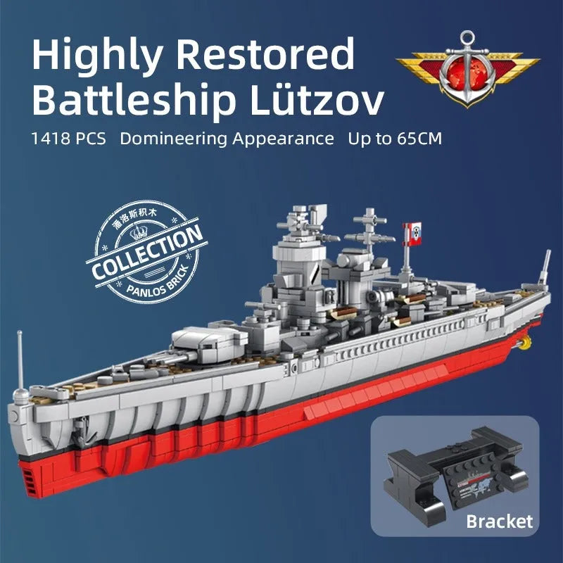 Panlos MOC Building Block Set: WW2 German Battleship Warship Kids, Model 637002