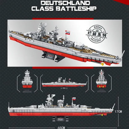 Panlos MOC Building Block Set: WW2 German Battleship Warship Kids, Model 637002