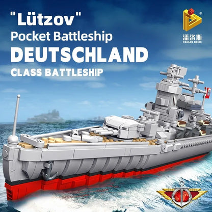 Panlos MOC Building Block Set: WW2 German Battleship Warship Kids, Model 637002