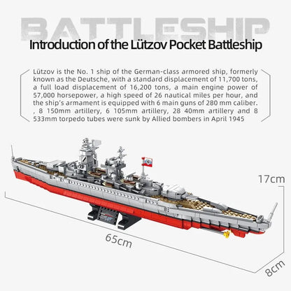 Panlos MOC Building Block Set: WW2 German Battleship Warship Kids, Model 637002
